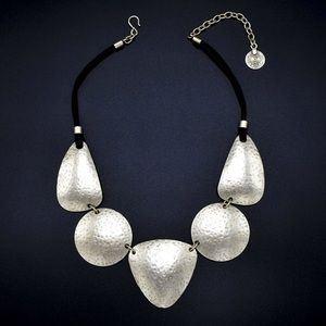 Handmade Hammered Pewter wide 5 link necklace 20" Turkish Coin charm dangle